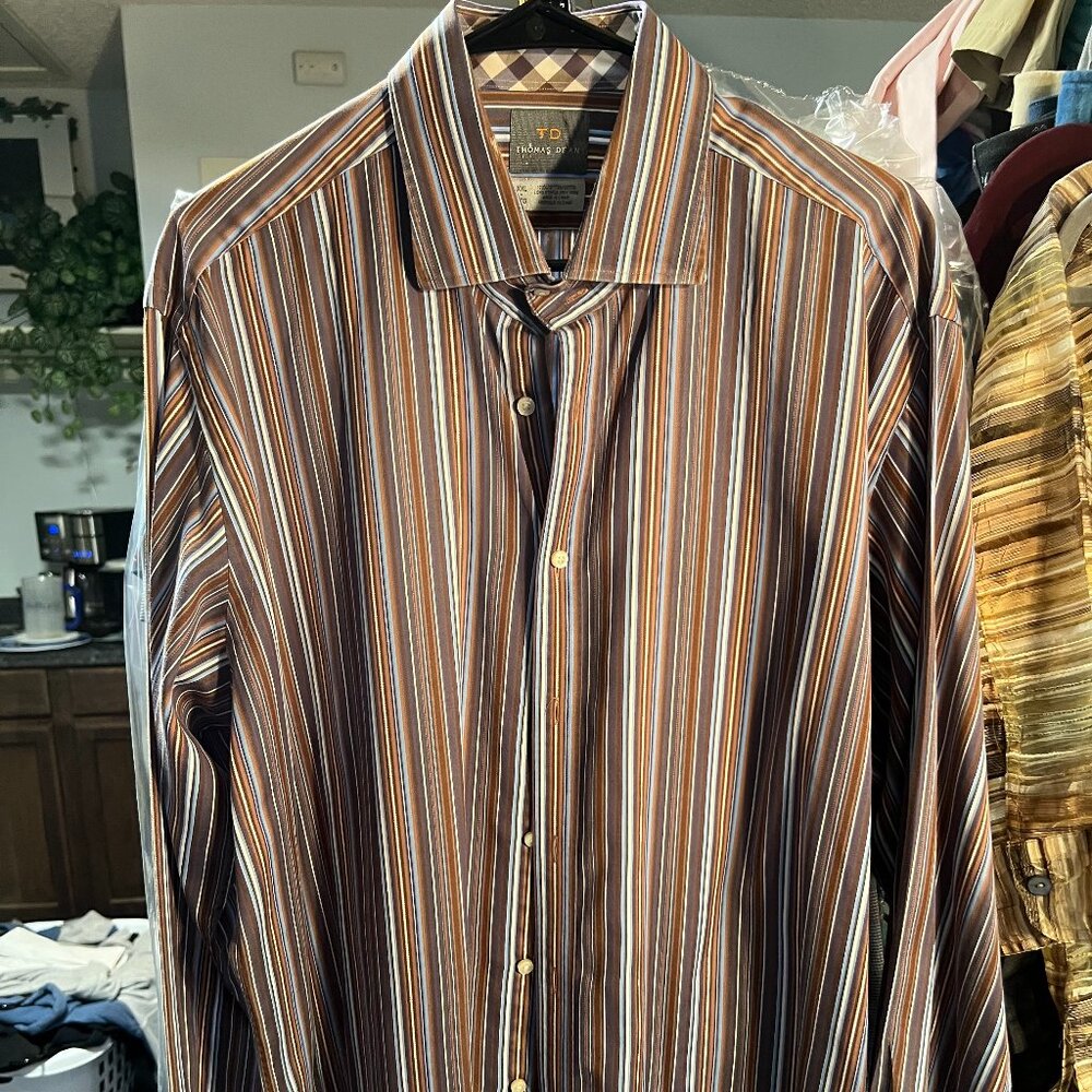 Thomas Dean Earthy Colors Vertical Stripe Long-Sleeve Button-Up Shirt SZ XXL